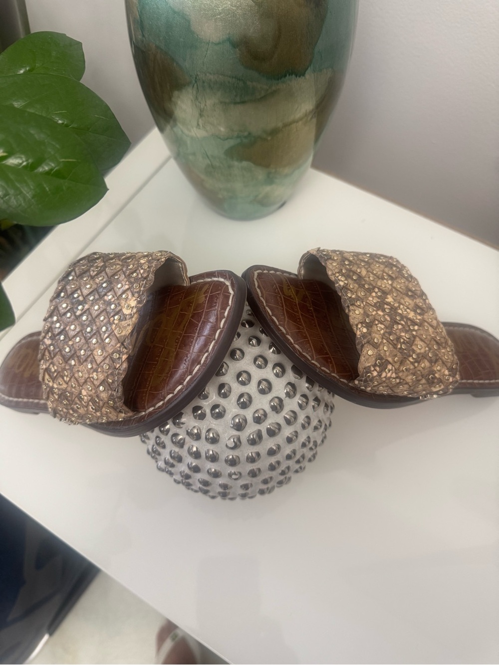 Sam Edelman Gold Tone Embellished Slip-On Sandals